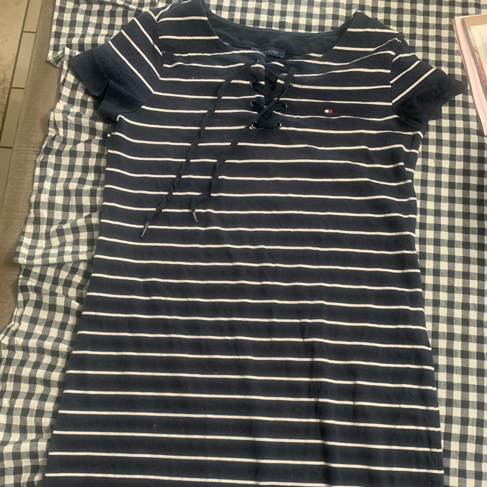 Tommy Hilfiger Navy and White Striped Mini Dress